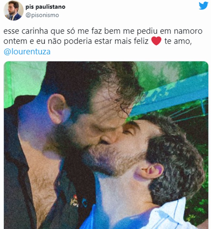 Registro foi publicado pelo rapaz beijando e marcando o verdadeiro rapaz, que não é Gustavo Marsengo do BBB22 (Reprodução/ Twitter)