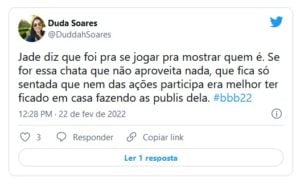 Internautas detonaram atitude de Jade Picon com as patrocinadoras do BBB22 (Foto: Reprodução / Twitter) 