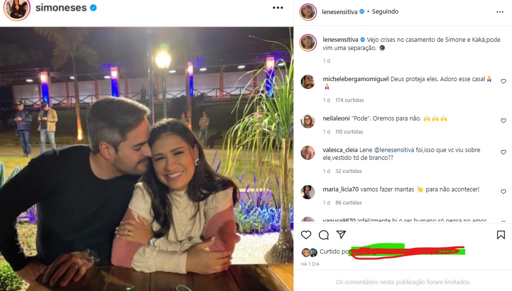 Lene Sensitiva falou de crise no casamento de Kaká Diniz e Simone (Foto: Reprodução)