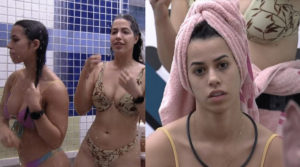 Larissa Tomásia tomando banho com Laís Caldas (Foto: Reprodução / Globoplay)