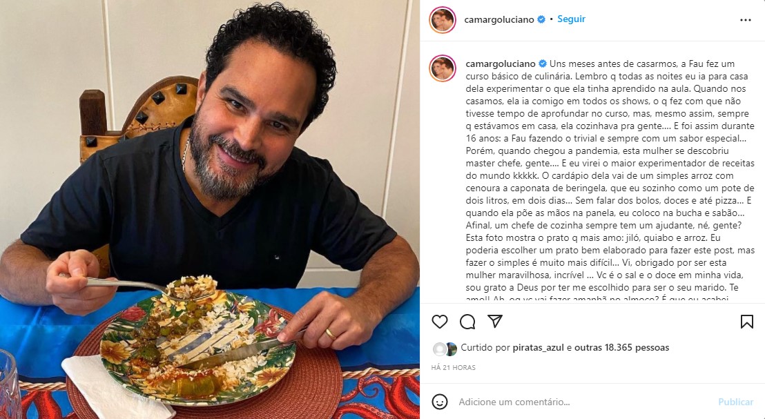 Publicação de Luciano Camargo no Instagram - Foto: Reprodução