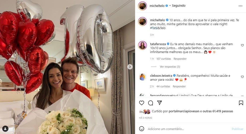 Michel Teló e Thais Fersoza comemoram 10 anos juntos (Foto: Reprodução/ Instagram)