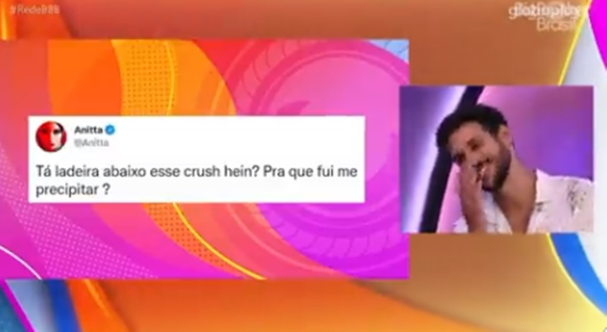 Rodrigo passa vergonha com tuítes de Anitta no Papo do Eliminado (Reprodução/ Twitter)