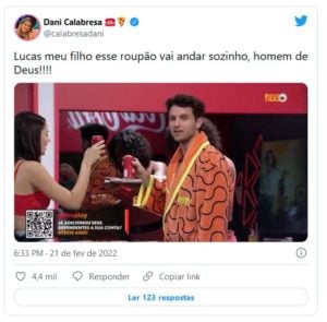 Até Dani Calabresa do 'CAT BBB' resolveu brincar com Lucas (Foto: Reprodução / Twitter)