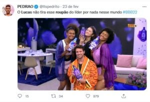 Roupão de Lucas não passou batido na web (Foto: Reprodução / Twitter)