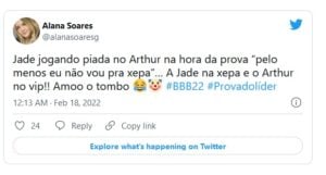 Internautas comemoram ida de Jade Picon para a Xepa do BBB22 (Foto: Reprodução / Twitter)