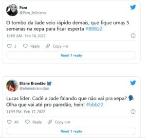 Internautas comemoram ida de Jade Picon para a Xepa do BBB22 (Foto: Reprodução / Twitter)