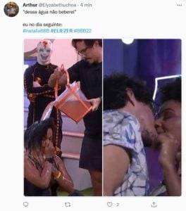 Internautas reagiram ao fato de Eliezer beijar Natália mesmo estando com herpes (Foto: Reprodução / Twitter)