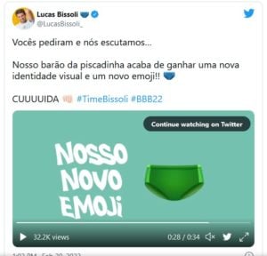 Perfil oficial de Lucas mudou o emoji do participante para 'sungas' (Foto: Reprodução / Twitter)