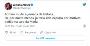  Ex-participante do BBB21, comentou sobre o 'linchamento' de Natália (Foto: Reprodução / Twitter)