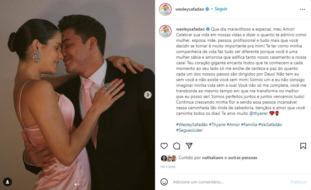 Wesley Safadão expõe sentimentos e se declara a esposa - Foto: Reprodução