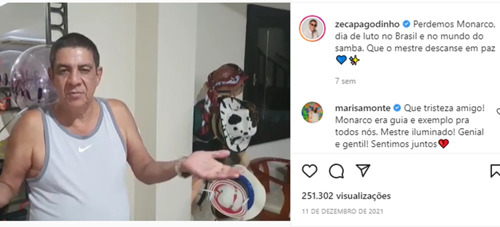 Zeca Pagodinho presta última homenagem a sambista e recebe apoio de Marisa Monte (Reprodução/ Instagram)