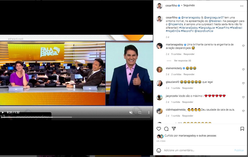 César Filho publicou a brincadeira feita na ponte entre o programas em seu Instagram