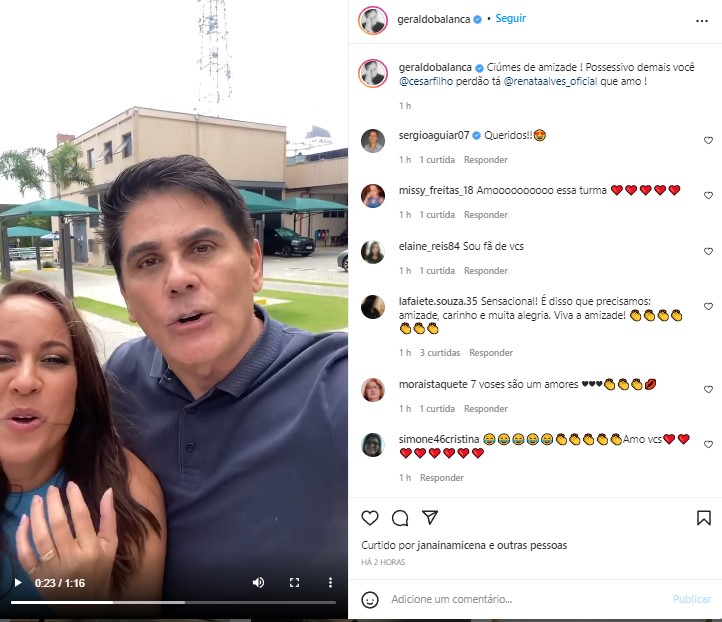 Geraldo Luís, César Filho e Renata Alves surgiram em um vídeo no Instagram