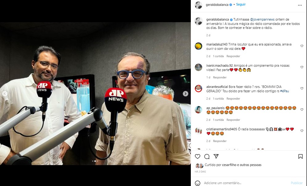 Geraldo Luís esteve na Jovem Pan ao lado de Tutinha, dono do canal