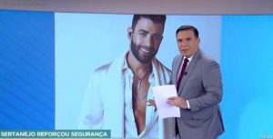 Reinaldo Gottino interrompeu o noticiário policial para falar sobre o cantor Gusttavo Lima na Record- Foto: Reprodução