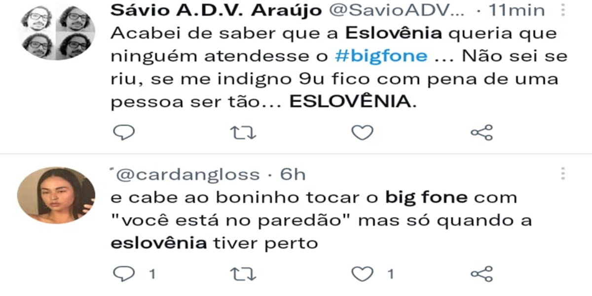 Eslovênia instigou brothers a não atenderem o Big Fone e foi massacrada na web (Foto: Twitter) 