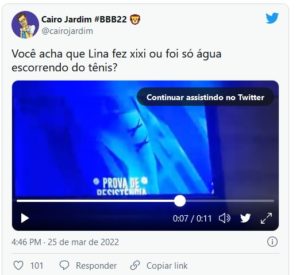 Lina é acusada de fazer xixi durante Prova do Líder no BBB22 (Foto: Reprodução / Twitter)