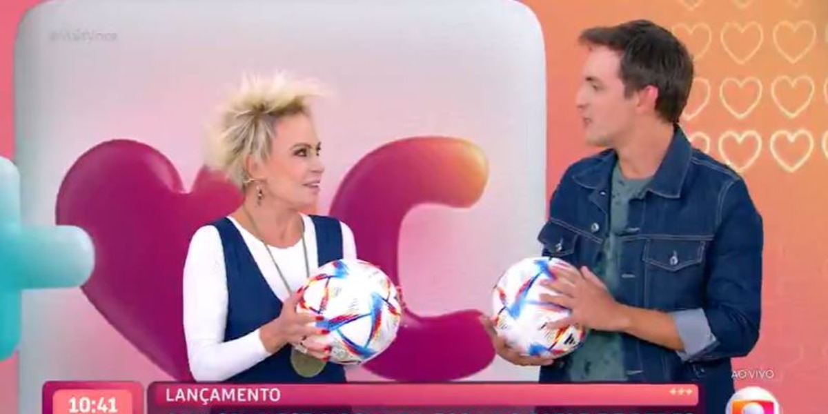Ana Maria Braga falou sobre a bola da Copa com Alessandro Jodar (Foto: Reprodução/TV Globo)