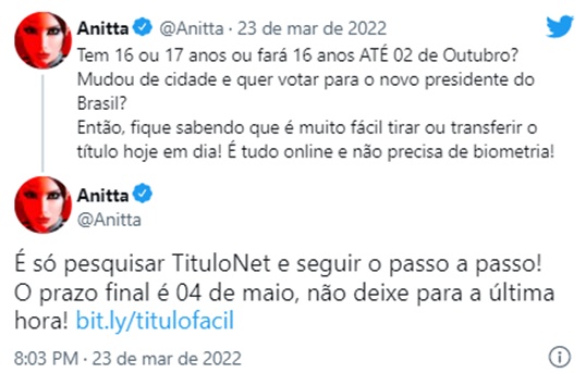 Anitta faz graça e incentiva mudança do presidente da república