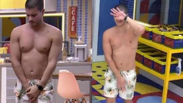 BBB22: Arthur Aguiar acorda 'animado' e se atrapalha ao cobrir as partes íntimas (Foto: Reprodução / Globoplay)