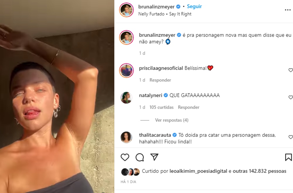 Bruna Linzmeyer sensualiza e dança em vídeo, ao revelar a mudança capilar 