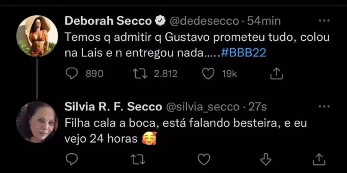 Deborah Secco troca farpas com a mãe pelo BBB 22 - Foto: Reprodução