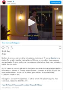 Assessoria de Eliezer do BBB22 se pronunciou sobre acusação de assédio (Foto: Reprodução / Instagram)