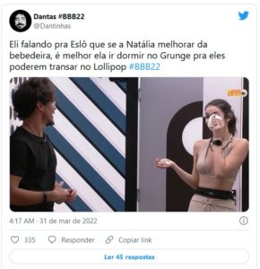 Internautas reagiram a noite quente de Eliezer e Natália no BBB22 (Foto: Reprodução / Twitter)