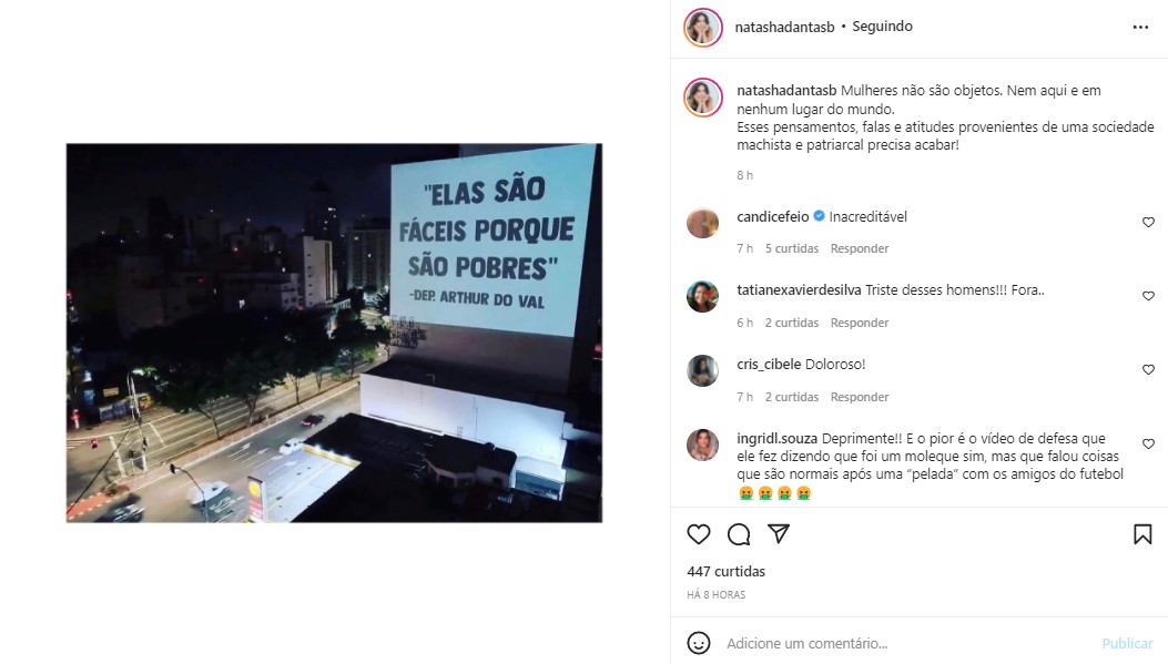 Esposa de William Bonner se revoltou com comentário de político (Foto: Reprodução/ Instagram)