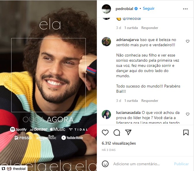 Compartilhamento de Pedro Bial no Instagram - Foto: Reprodução