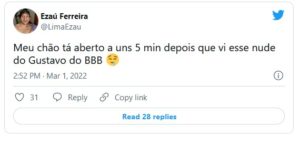 Web fica em polvorosa com nudes de Gustavo do BBB22 (Foto: Reprodução / Twitter)