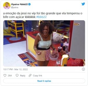 Usuários se divertiram com as reações de Jessilane no VIP do BBB22 (Foto: Reprodução / Twitter)