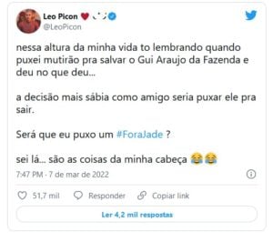 Leo Picon relembrou polêmica de jade com o ex-Fazenda (Foto: Reprodução / Twitter)