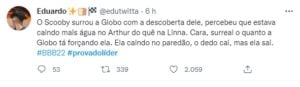 Internautas detonaram a Globo por favoritismo de Lina na prova do líder do BBB22 (Foto: Reprodução / Twitter)