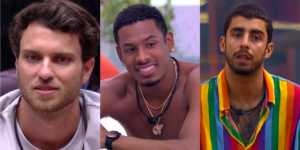 Lucas, Paulo André e Pedro Scooby estão no paredão do BBB22 (Foto: Reprodução)