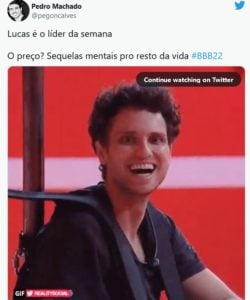 Internautas comentaram sobre a liderança de Lucas no BBB22 (Foto: Reprodução / Twitter)