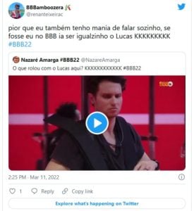 Web reage sobre possíveis alucinações de Lucas na Prova do Líder do BBB22 (Foto: Reprodução / Twitter)