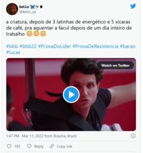 Web reage sobre possíveis alucinações de Lucas na Prova do Líder do BBB22 (Foto: Reprodução / Twitter)