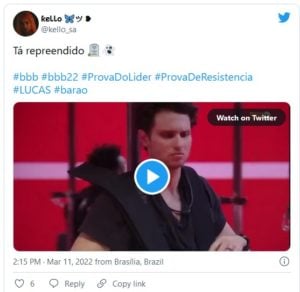 Web reage sobre possíveis alucinações de Lucas na Prova do Líder do BBB22 (Foto: Reprodução / Twitter)