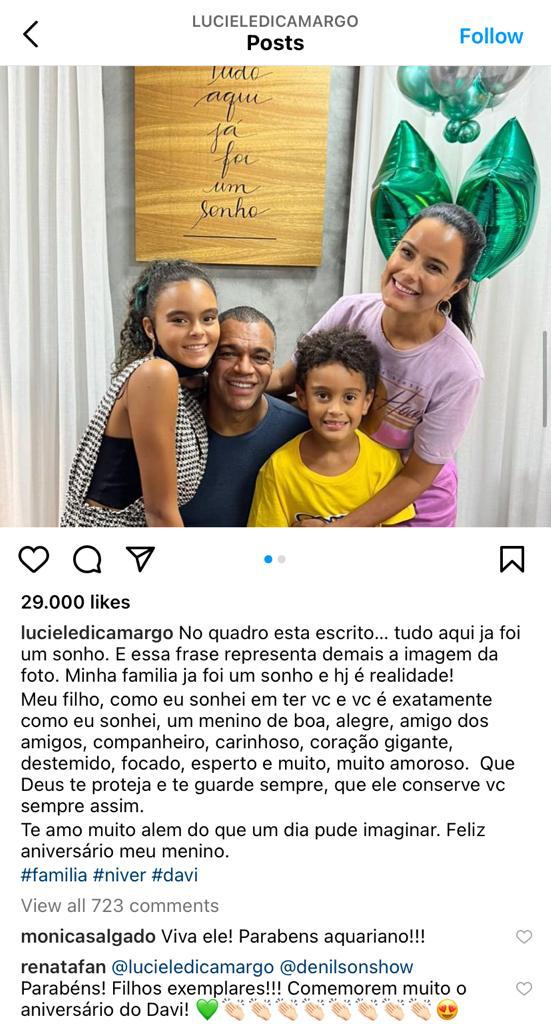 Luciele reúne família, faz anúncio ao lado de Denílson em textão e Renata Fan dá recado: "Comemorem"