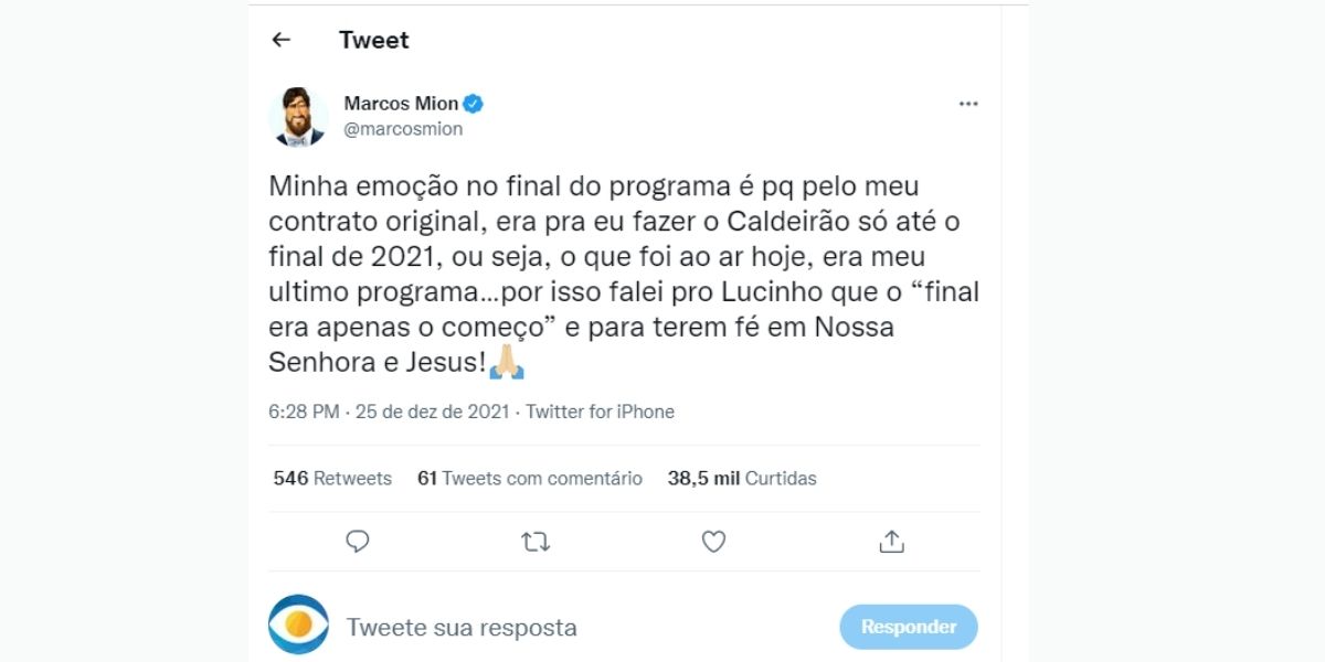 Marcos Mion chora ao falar de fim no Caldeirão e expõe desfecho na Globo: "Meu último programa"