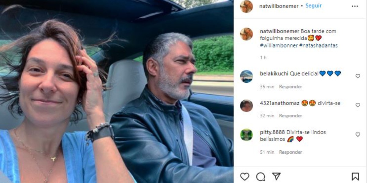 Natasha Dantas surgiu em momento de descontração com William Bonner (Foto: Reprodução/Instagram)