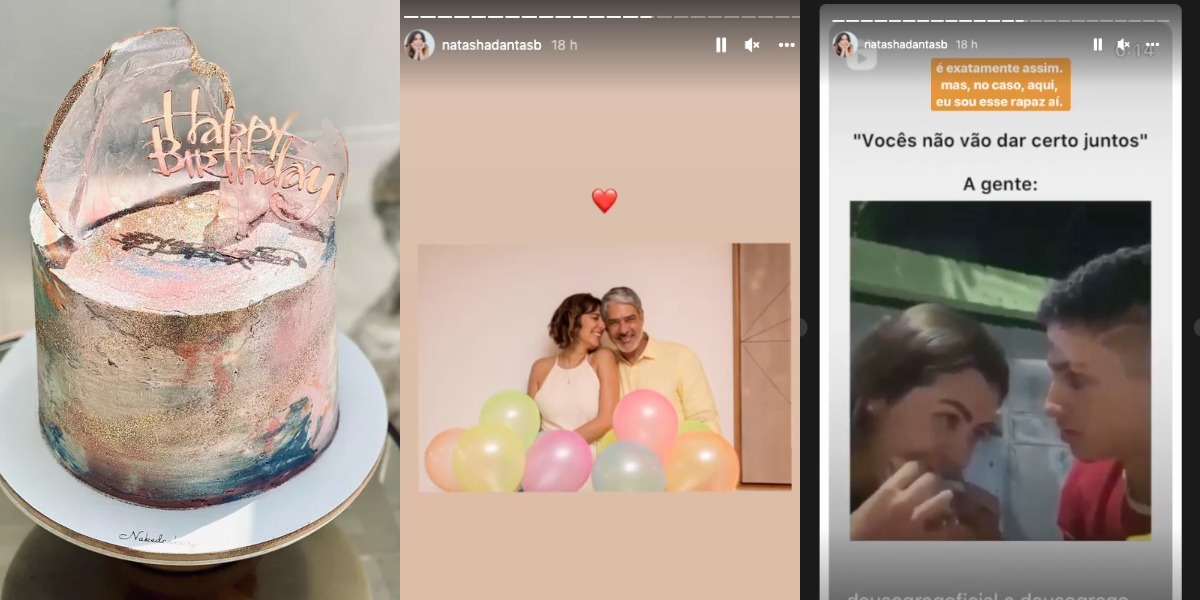 Natasha Dantas mostrou bolo de aniversário, comemoração ao lado de William Bonner e meme sobre relacionamento (Foto: Reprodução/Instagram)