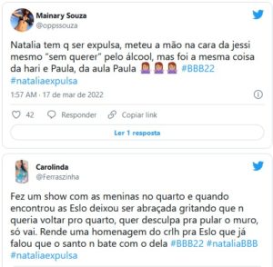  Internuatas pedem expulsão de Natália no BBB22 (Foto: Reprodução / Twitter)