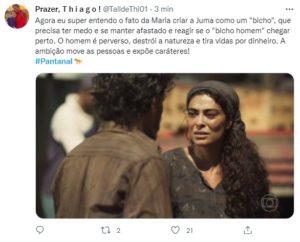 Juliana Paes roubou a cena do segundo capítulo de 'Pantanal' (Foto: Reprodução / Twitter)