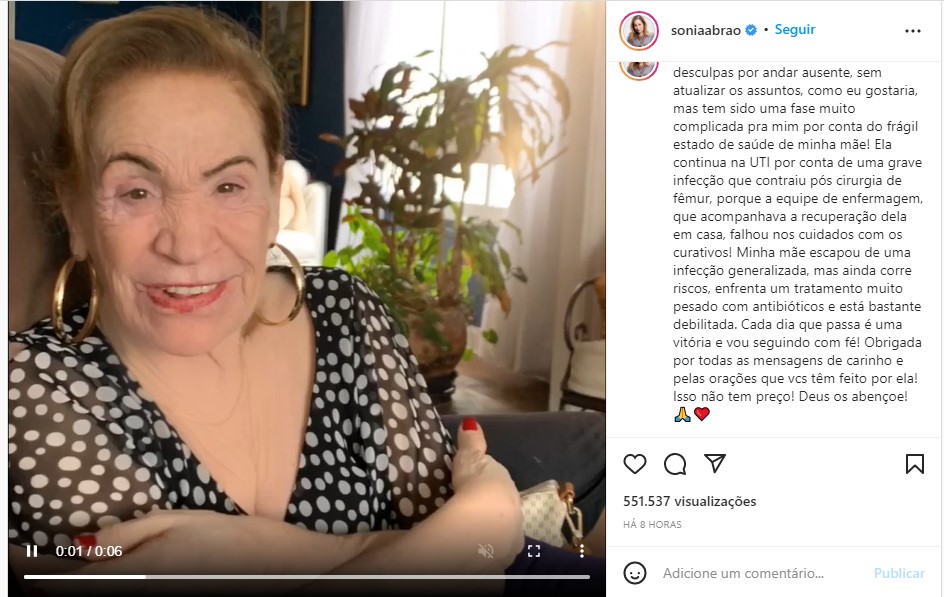 Compartilhamento de Sonia Abrão no Instagram - Foto: Reprodução