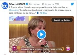 Internautas reagiram aos comentários da estrela da Globo sobre o BBB22 (Foto: Reprodução / Twitter)