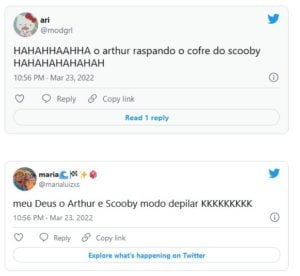 Web reagiu sobre a depilação de Scooby e Arthur no BBB22 (Foto: Reprodução / Twitter)