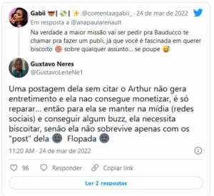 Internautas não gostaram da postura da ex-BBB sobre Arthur (Foto: Reprodução / Twitter)